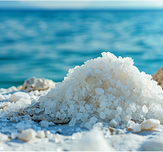 Unrefined sea mineral salt beside the ocean
